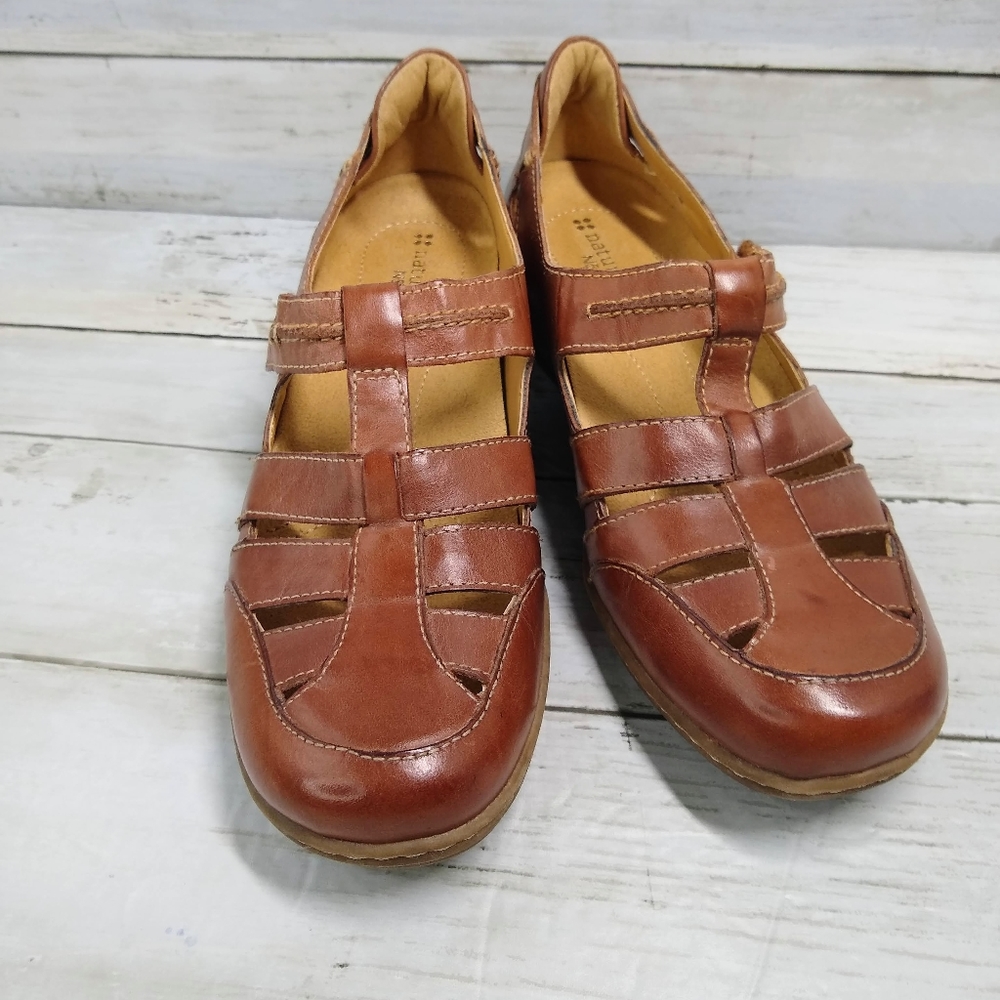 Naturalizer MALTA 7N Brown Leather Comfort HookLoop MaryJane Fisherman L…